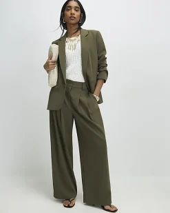 Green Wide Leg Pleated Trousers