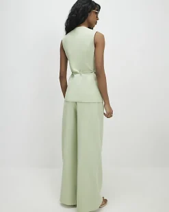 Green Wrap Detail Wide Leg Trousers