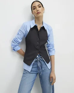Grey Hybrid Waistcoat Detail Shirt