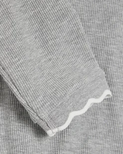 Grey Long Sleeve Scallop Trim Top