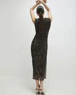 Grey Mesh Snake Print Sleeveless Maxi Dress