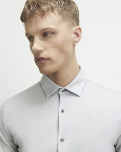 Grey Muscle Fit Pique Long Sleeve Shirt