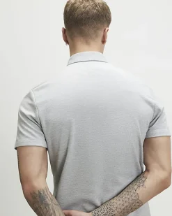 Grey Muscle Fit Pique Short Sleeve Shirt