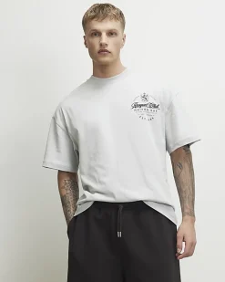 Grey Oversized Fit Racquet Club Crest T-shirt