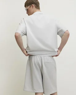 Grey Oversized Fit Washed T-Shirt & Short Set
