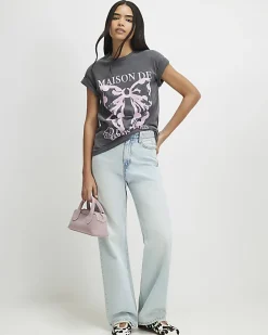 Grey Paris Polka Dot Bow Boyfriend T-shirt