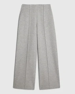 Grey Pintuck Interlock Wide Leg Joggers