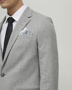 Grey Puppytooth Skinny Fit Suit Jacket