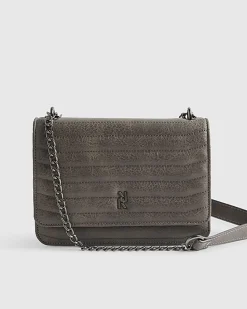 Grey Quilted Chain Shoulder Bag