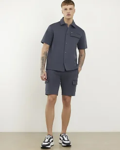 Grey Regular Fit Nylon Pocket Cargo Shorts