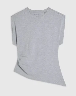 Grey Ruched Side Grown On Sleeve T-shirt