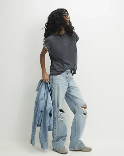 Grey Short Sleeve Burnout Pocket T-shirt