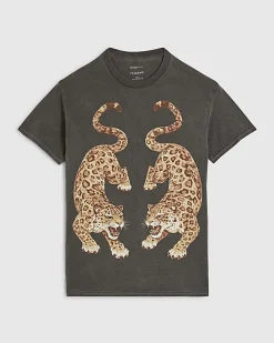 Grey Short Sleeve Washed Leopard T-shirt