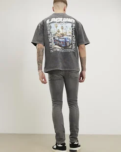 Grey Skinny Fit Ripped Stretch Jeans