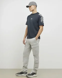 Grey Skinny Fit Stretch Pocket Cargo Trousers