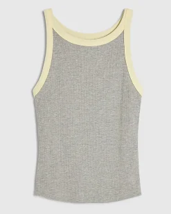 Grey Sleeveless Ribbed Tipped Tank Top