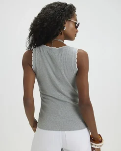 Grey Sleeveless Scallop Trim Tank Top