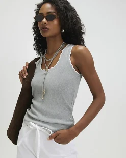 Grey Sleeveless Scallop Trim Tank Top