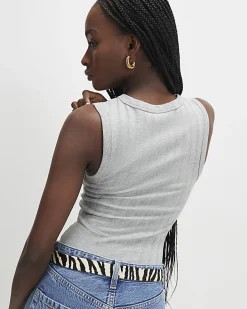 Grey Sleeveless Wide Ribbed Tank Top