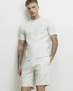 Grey Slim Fit Jacquard Textured T-Shirt