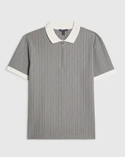 Grey Slim Fit Pinstripe Polo Shirt