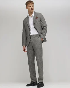 Grey Slim Fit Stretch Check Trousers