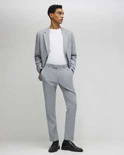 Grey Slim Fit Stretch Textured Suit Trousers