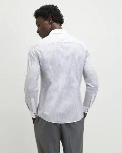 Grey Slim Fit Stripe Shirt