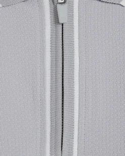 Grey Slim Fit Textured Zip Tipped Polo Shirt