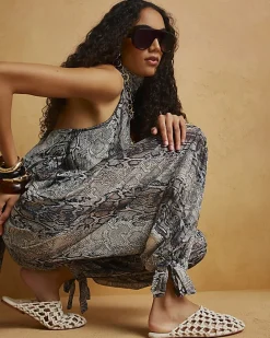 Grey Snake Chiffon Balloon Trousers