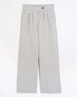 Grey Tailored Jersey Wide Leg Trousers