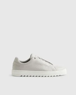 Grey Textured Lace Up Cupsole Trainers