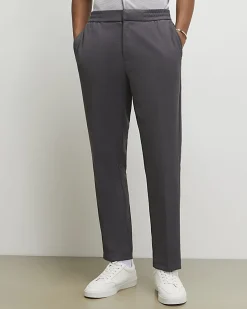 Grey Textured Slim Fit Trousers