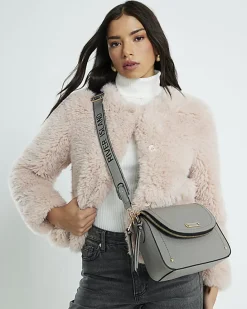 Grey Zip Detail Crossbody Bag