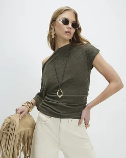 Khaki Banded Hem Drape Top