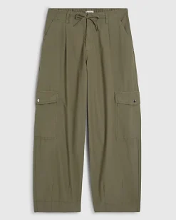 Khaki Barrel Leg Cargo Trousers