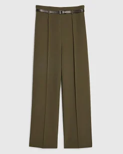 Khaki Belted Straight Leg Trousers