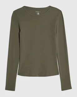 Khaki Cotton rich Long Sleeve Fitted Top