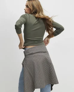 Khaki Cotton rich Long Sleeve Fitted Top