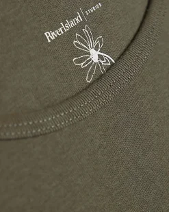 Khaki Cotton rich Long Sleeve Fitted Top