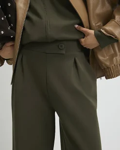 Khaki Jersey Tailored Wide Leg Trousers