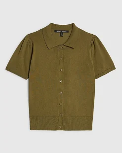 Khaki Knitted Short Sleeve Polo Cardigan