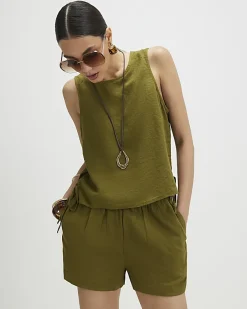 Khaki Linen Blend Tank Top