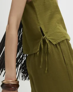 Khaki Linen Blend Tank Top