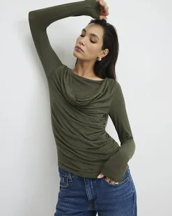 Khaki Long Sleeve Drape Layered Top