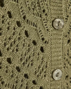 Khaki Metallic Knit Scallop Trim Top