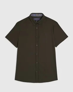 Khaki Muscle Fit Textured Shirt