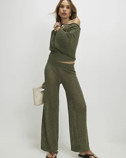 Khaki Open Stitch Knitted Trousers