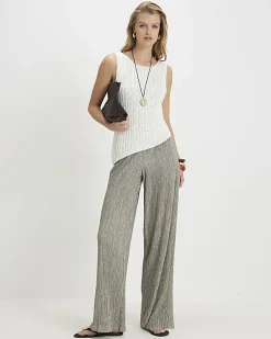 Khaki Plisse Wide Leg Trousers