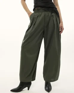 Khaki Poplin Barrel Leg Trousers